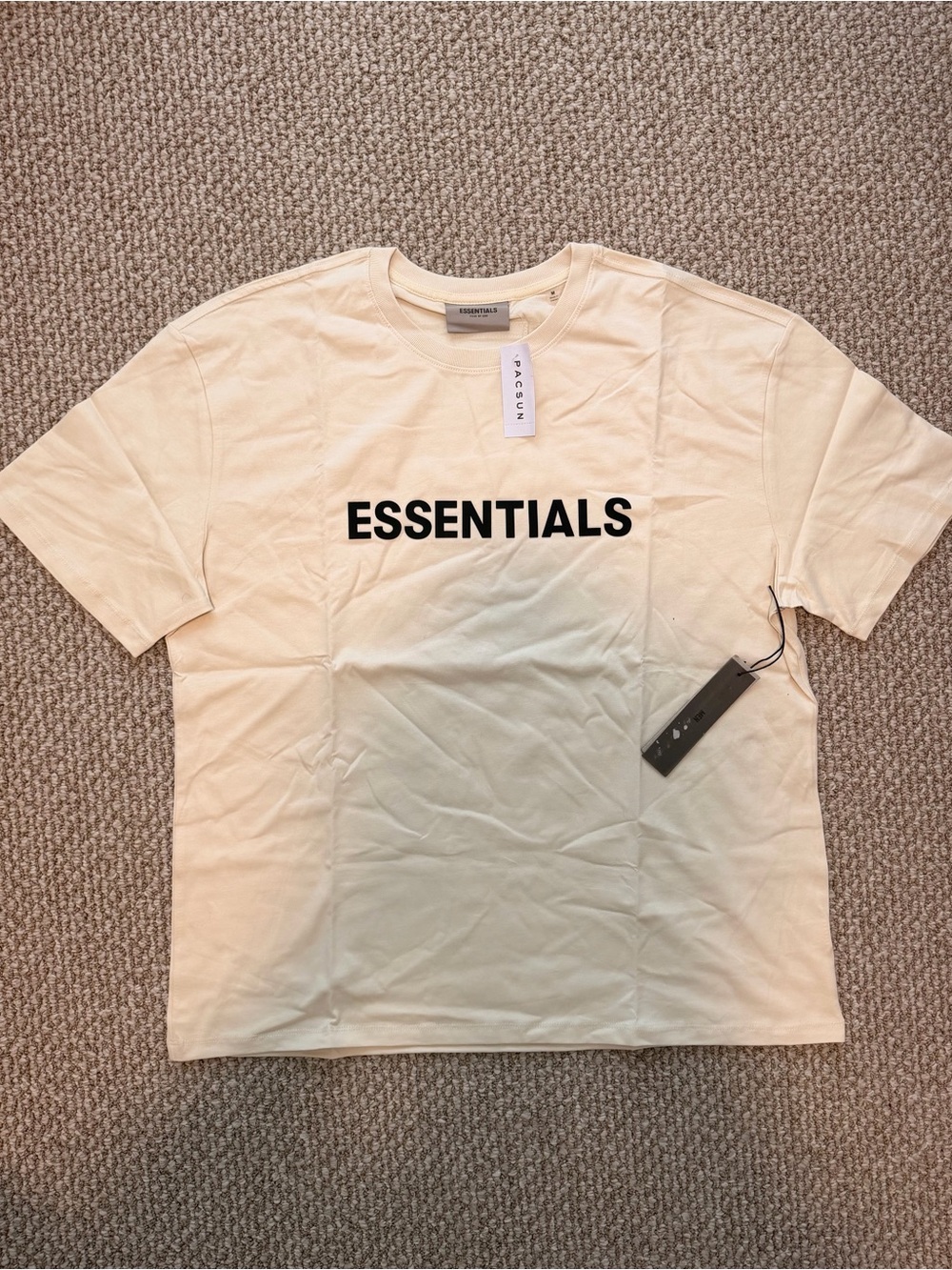 Essentials Cream Short Sleeve Logo Tee with Black Print